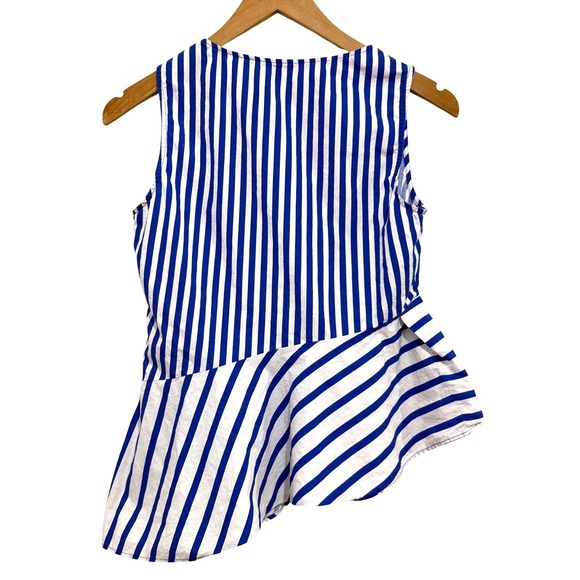 Zara Basic Blue White Striped Asymmetrical Peplum V-Neck Sleeveless Top Small - Picture 2 of 3